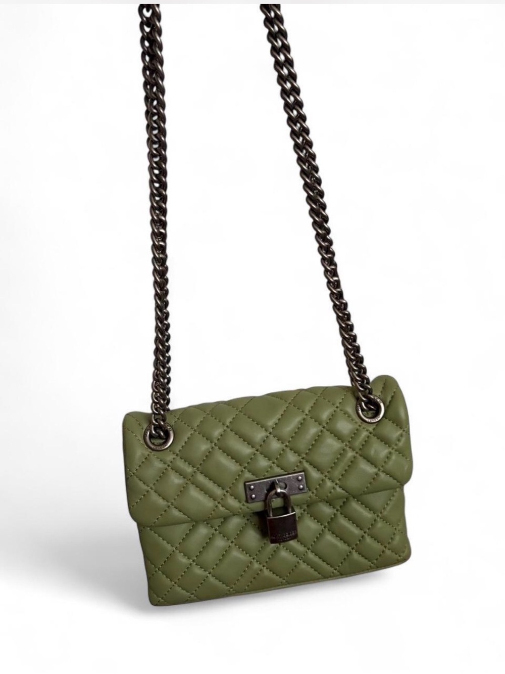 Kurt Geiger Olive Quilted Crossbody with Gunmetal Chain